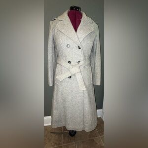 SEARS 1970's Vintage Gray Wool Collared Double Breasted Duster Coat Herringbone